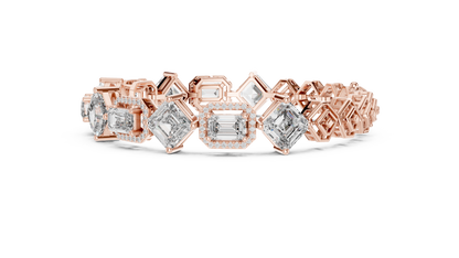 12.04CTW Alternating Emerald Cut Diamond Halo Bracelet - Yellow Gold