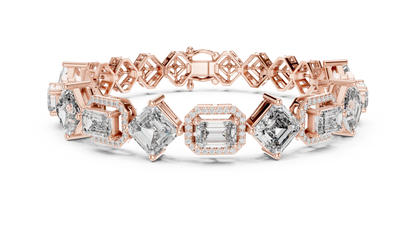 12.04CTW Alternating Emerald Cut Diamond Halo Bracelet - Yellow Gold