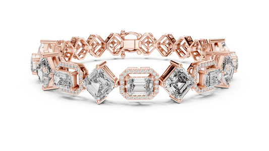 12.04 Carat Alternating Emerald Cut Diamond Halo Bracelet - Yellow Gold