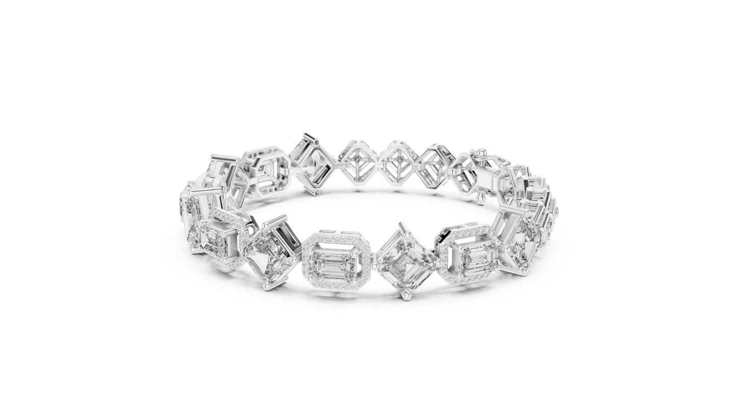 12.04CTW Alternating Emerald Cut Diamond Halo Bracelet - Yellow Gold