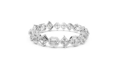 12.04CTW Alternating Emerald Cut Diamond Halo Bracelet - Yellow Gold