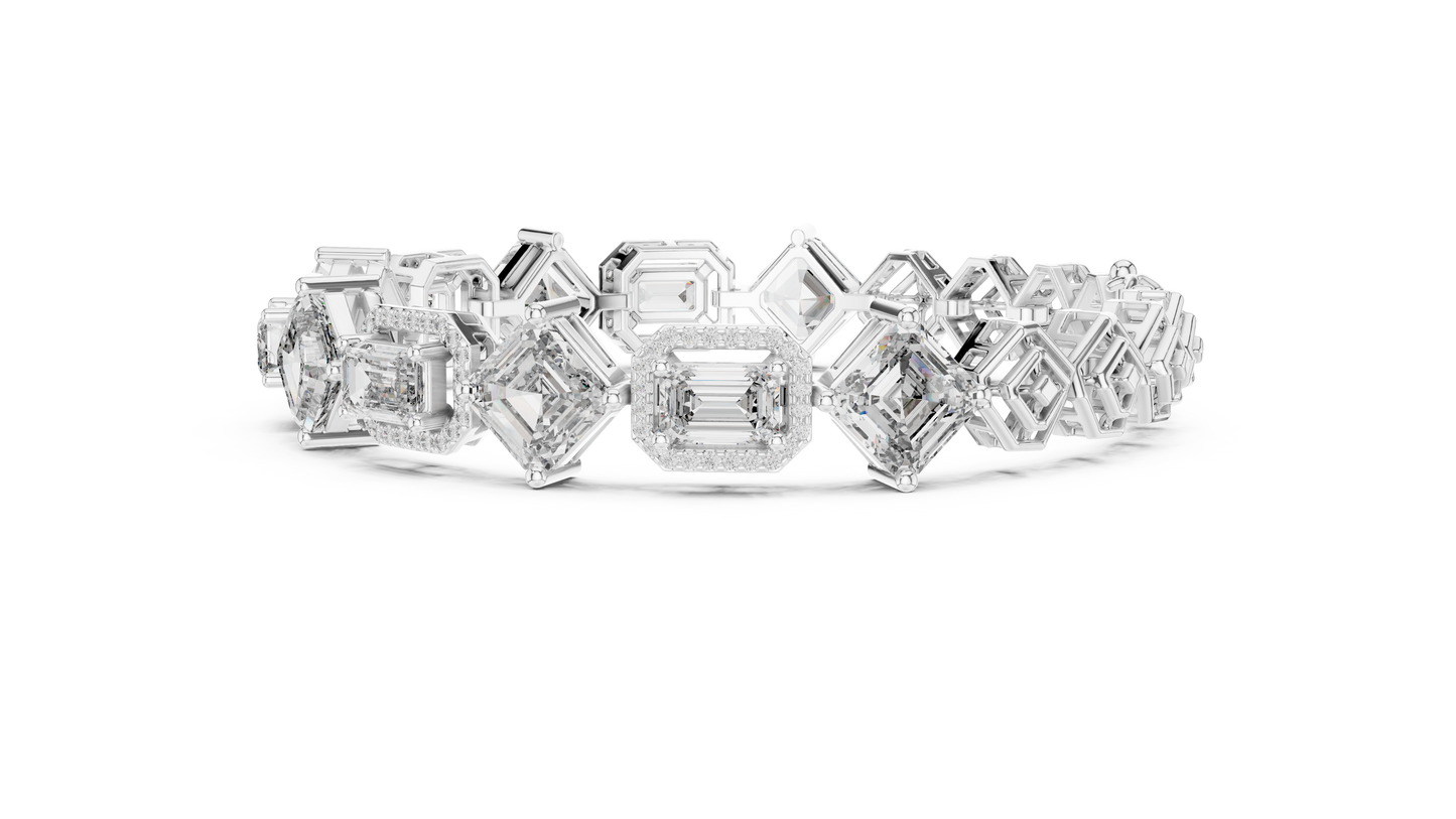12.04CTW Alternating Emerald Cut Diamond Halo Bracelet - Yellow Gold