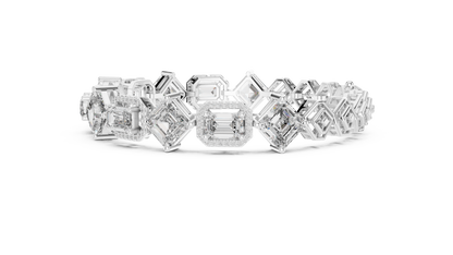 12.04CTW Alternating Emerald Cut Diamond Halo Bracelet - Yellow Gold