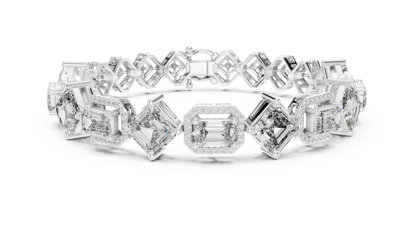 12.04CTW Alternating Emerald Cut Diamond Halo Bracelet - Yellow Gold