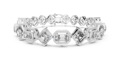 12.04CTW Alternating Emerald Cut Diamond Halo Bracelet - Yellow Gold