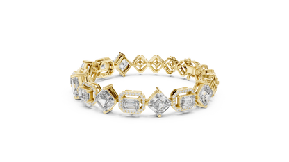 12.04CTW Alternating Emerald Cut Diamond Halo Bracelet - Yellow Gold