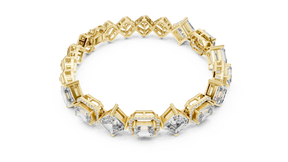 12.04CTW Alternating Emerald Cut Diamond Halo Bracelet - Yellow Gold