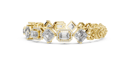 12.04CTW Alternating Emerald Cut Diamond Halo Bracelet - Yellow Gold