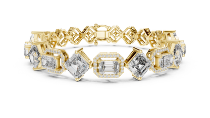 12.04CTW Alternating Emerald Cut Diamond Halo Bracelet - Yellow Gold