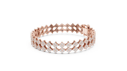 5.12CTW Wide Floral Lattice Diamond Bracelet in Yellow Gold