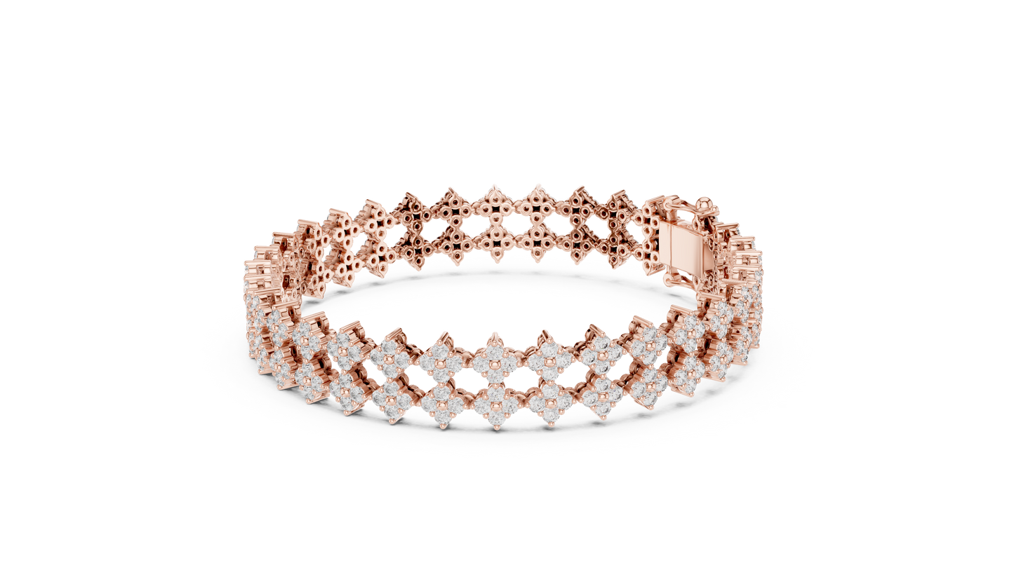 5.12CTW Round Diamond Flower Cluster Openwork Bracelet - Yellow Gold