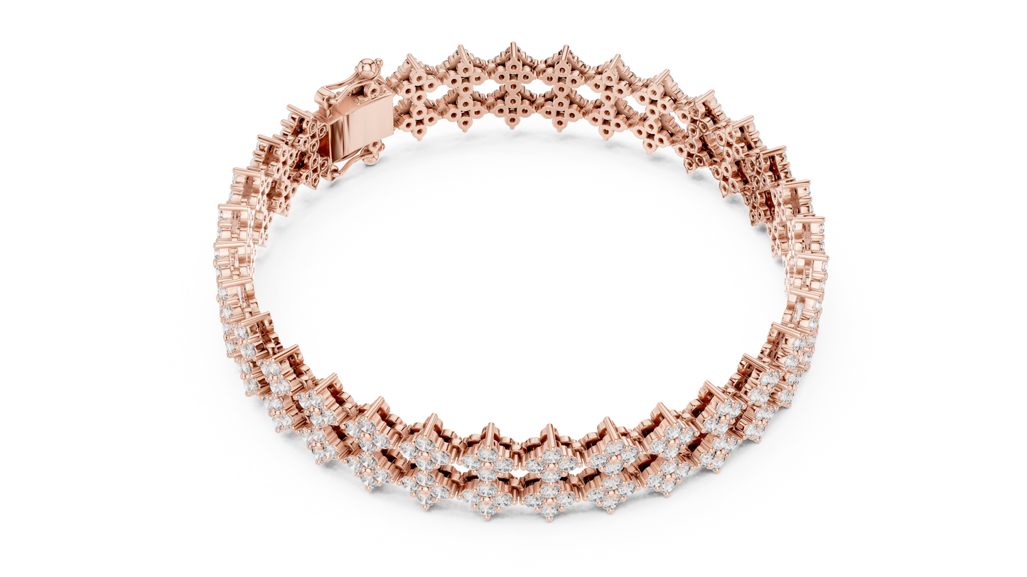5.12CTW Round Diamond Flower Cluster Openwork Bracelet - Yellow Gold