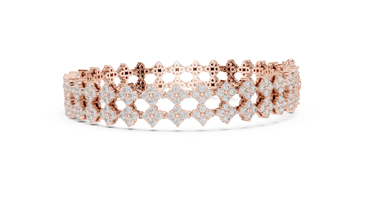 5.12CTW Wide Floral Lattice Diamond Bracelet in Yellow Gold