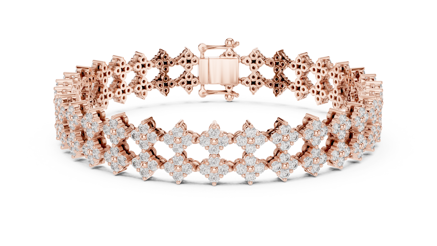 5.12CTW Round Diamond Flower Cluster Openwork Bracelet - Yellow Gold