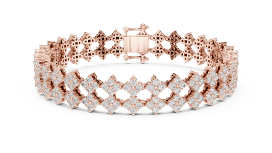 5.12 Carat Round Diamond Flower Cluster Openwork Bracelet - Yellow Gold
