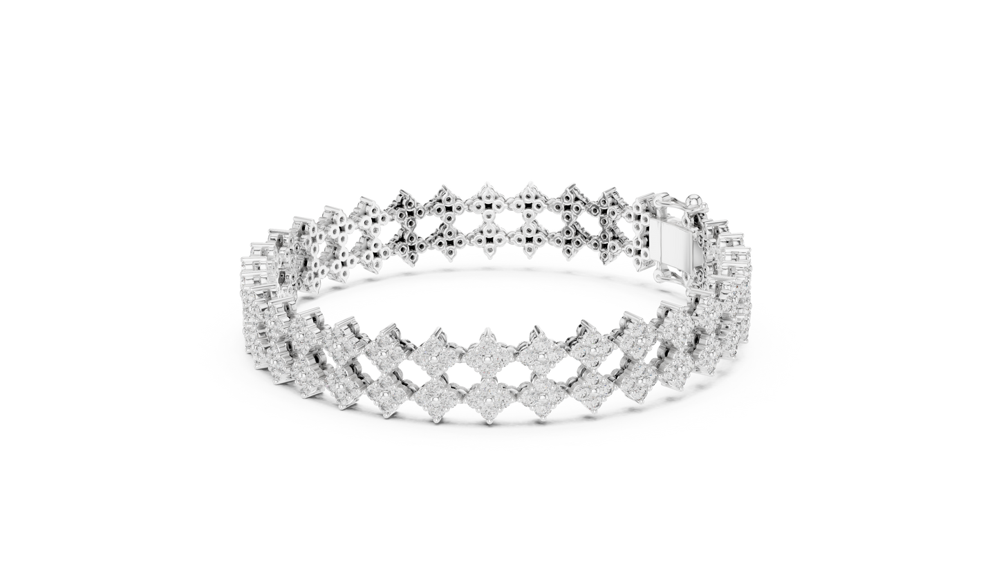 5.12CTW Round Diamond Flower Cluster Openwork Bracelet - Yellow Gold