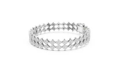 5.12CTW Round Diamond Flower Cluster Openwork Bracelet - Yellow Gold