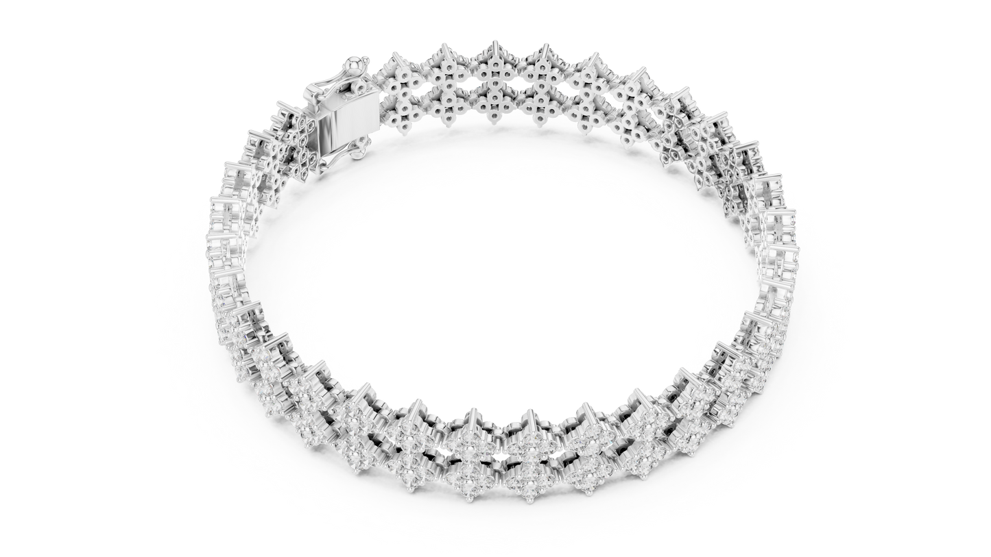 5.12CTW Wide Floral Lattice Diamond Bracelet in Yellow Gold