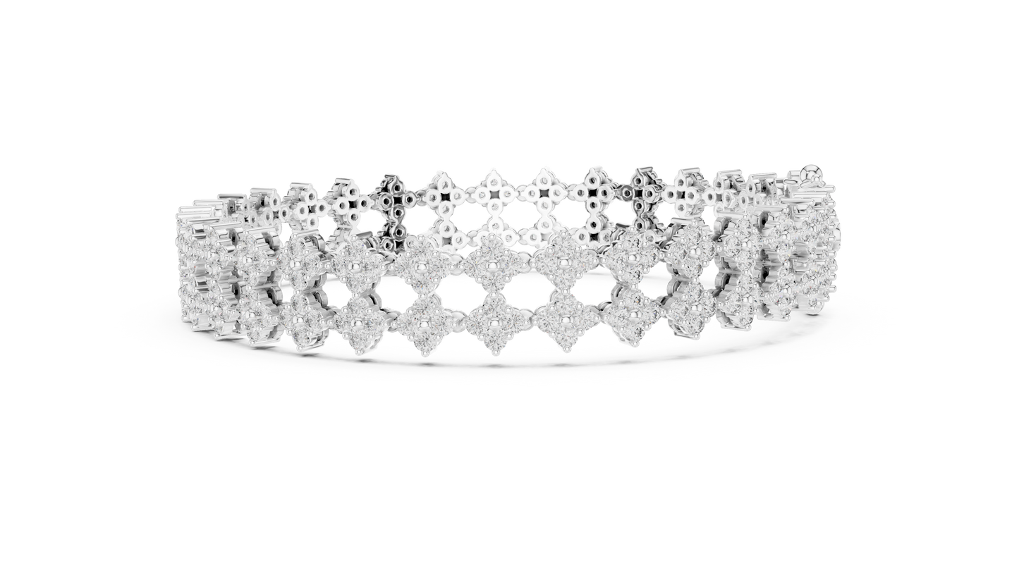 5.12CTW Round Diamond Flower Cluster Openwork Bracelet - Yellow Gold