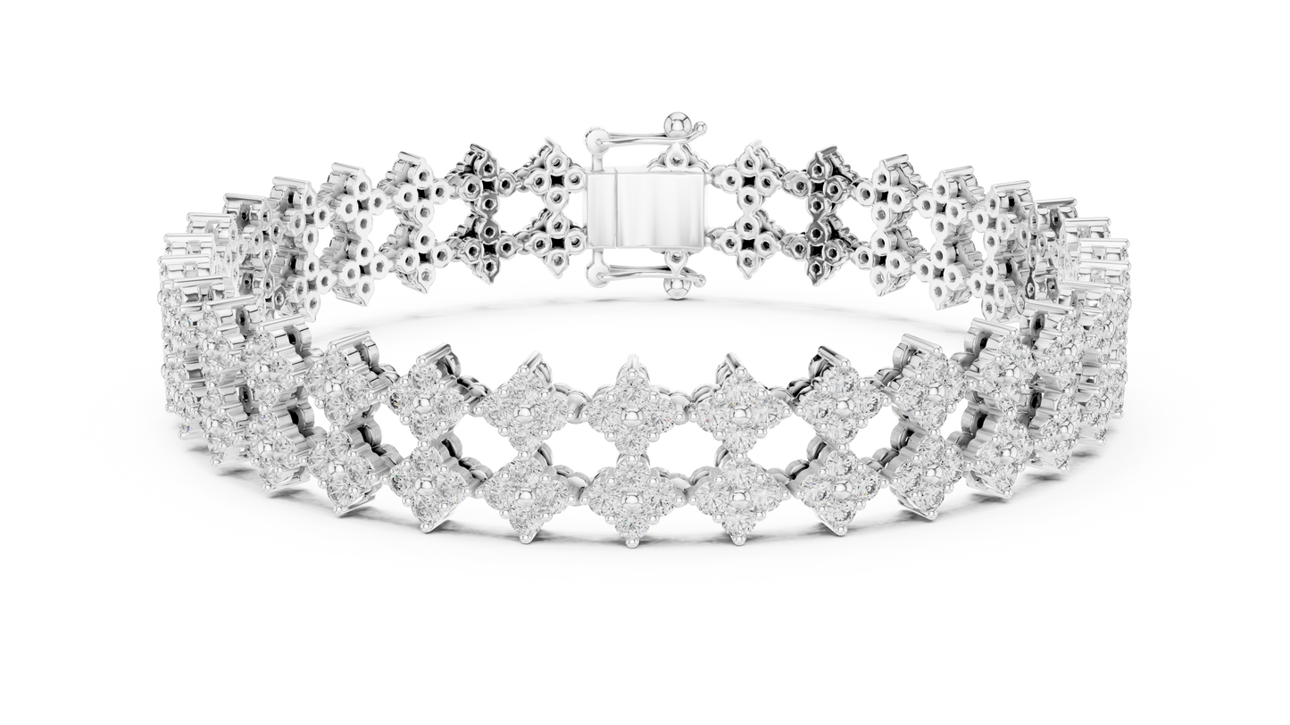 5.12CTW Wide Floral Lattice Diamond Bracelet in Yellow Gold