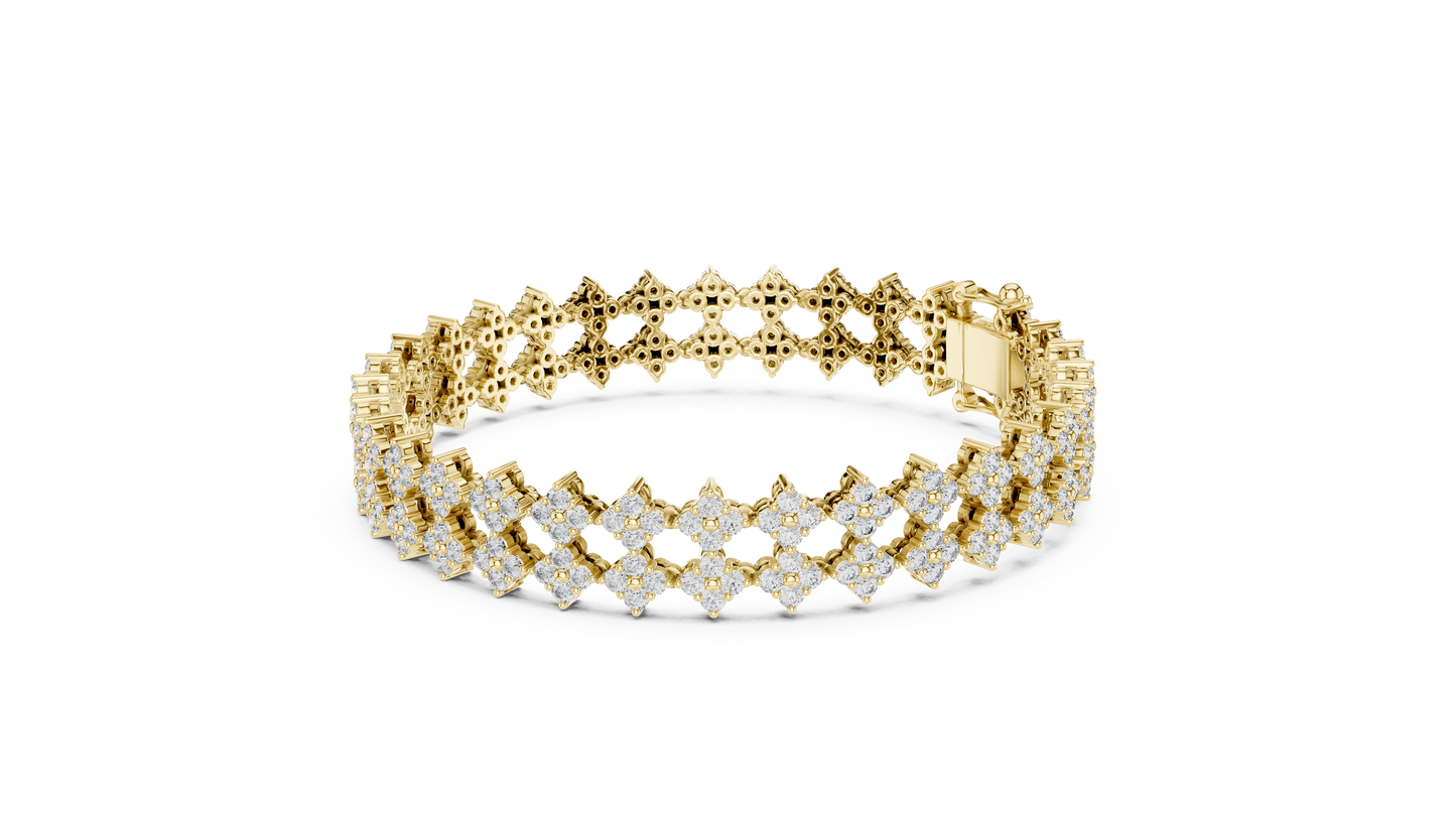 5.12CTW Wide Floral Lattice Diamond Bracelet in Yellow Gold