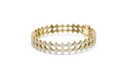 5.12CTW Wide Floral Lattice Diamond Bracelet in Yellow Gold