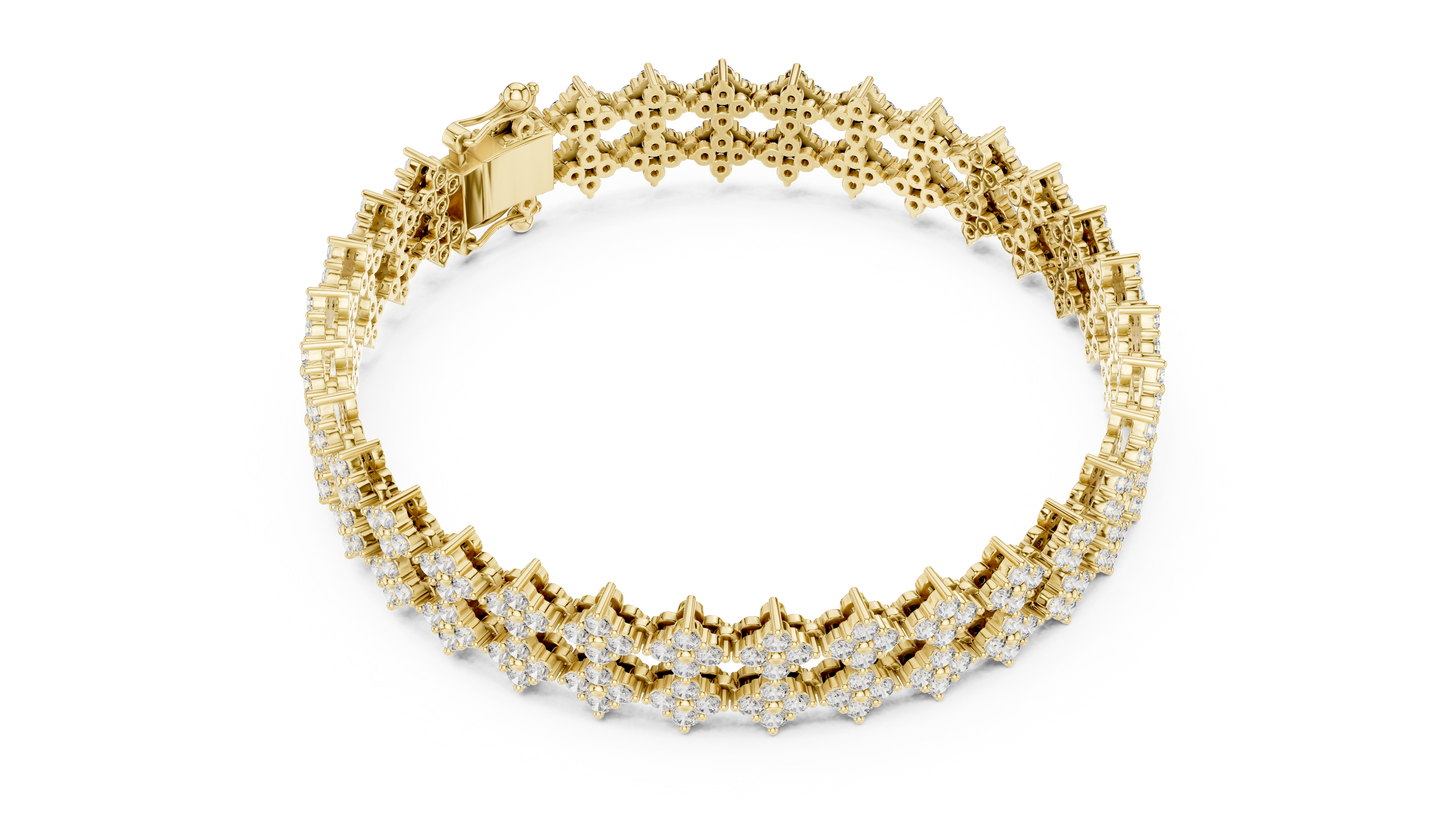 5.12CTW Wide Floral Lattice Diamond Bracelet in Yellow Gold