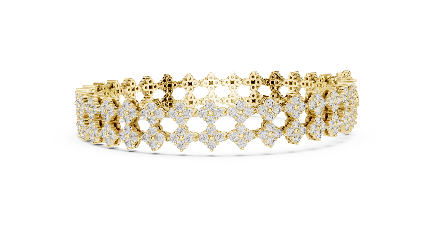 5.12CTW Wide Floral Lattice Diamond Bracelet in Yellow Gold
