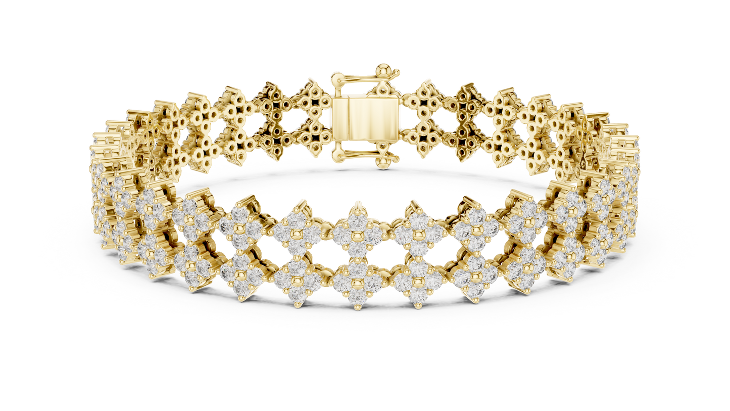 5.12CTW Round Diamond Flower Cluster Openwork Bracelet - Yellow Gold