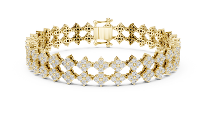 5.12CTW Round Diamond Flower Cluster Openwork Bracelet - Yellow Gold