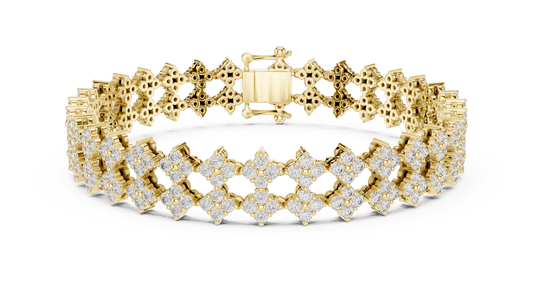 5.12 Carat Round Diamond Flower Cluster Openwork Bracelet - Yellow Gold