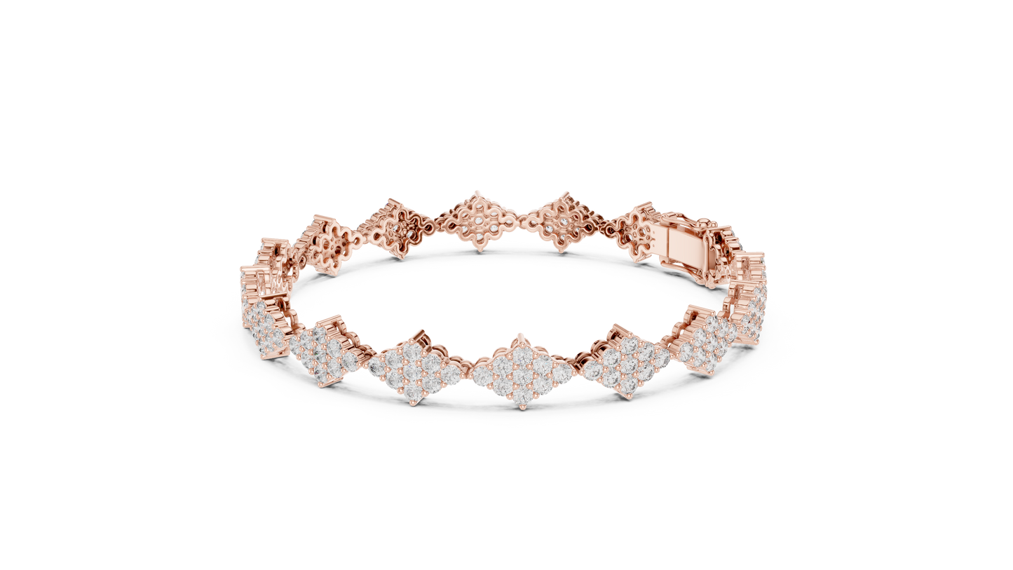 5.76CTW Round Diamond Rhombus Cluster Bracelet | Solid Gold
