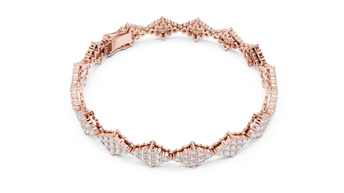 5.76CTW Round Diamond Rhombus Cluster Bracelet | Solid Gold