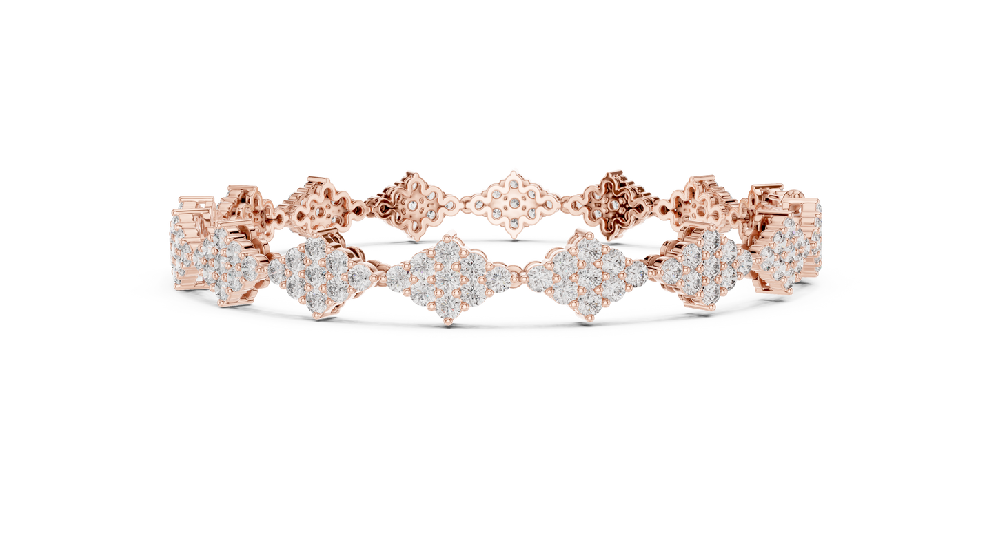5.76CTW Round Diamond Rhombus Cluster Bracelet | Solid Gold