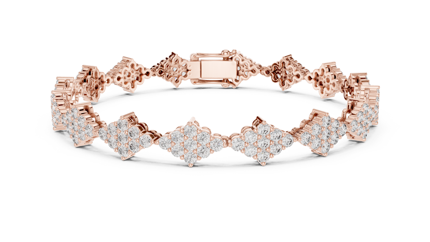 5.76CTW Round Diamond Rhombus Cluster Bracelet | Solid Gold