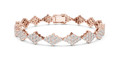 5.76CTW Round Diamond Rhombus Cluster Bracelet | Solid Gold