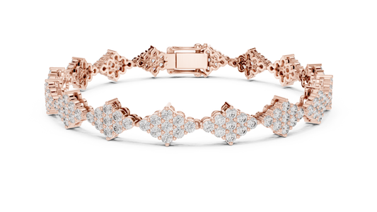 5.76CTW Round Diamond Rhombus Cluster Bracelet | Solid Gold