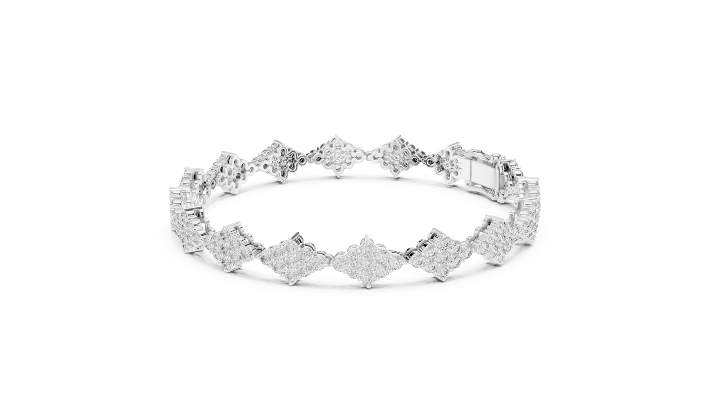 5.76CTW Round Diamond Rhombus Cluster Bracelet | Solid Gold