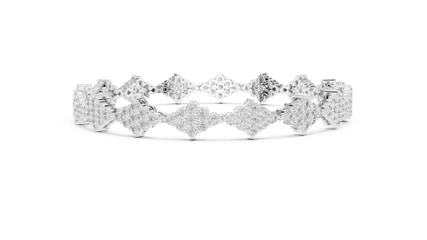 5.76CTW Round Diamond Rhombus Cluster Bracelet | Solid Gold