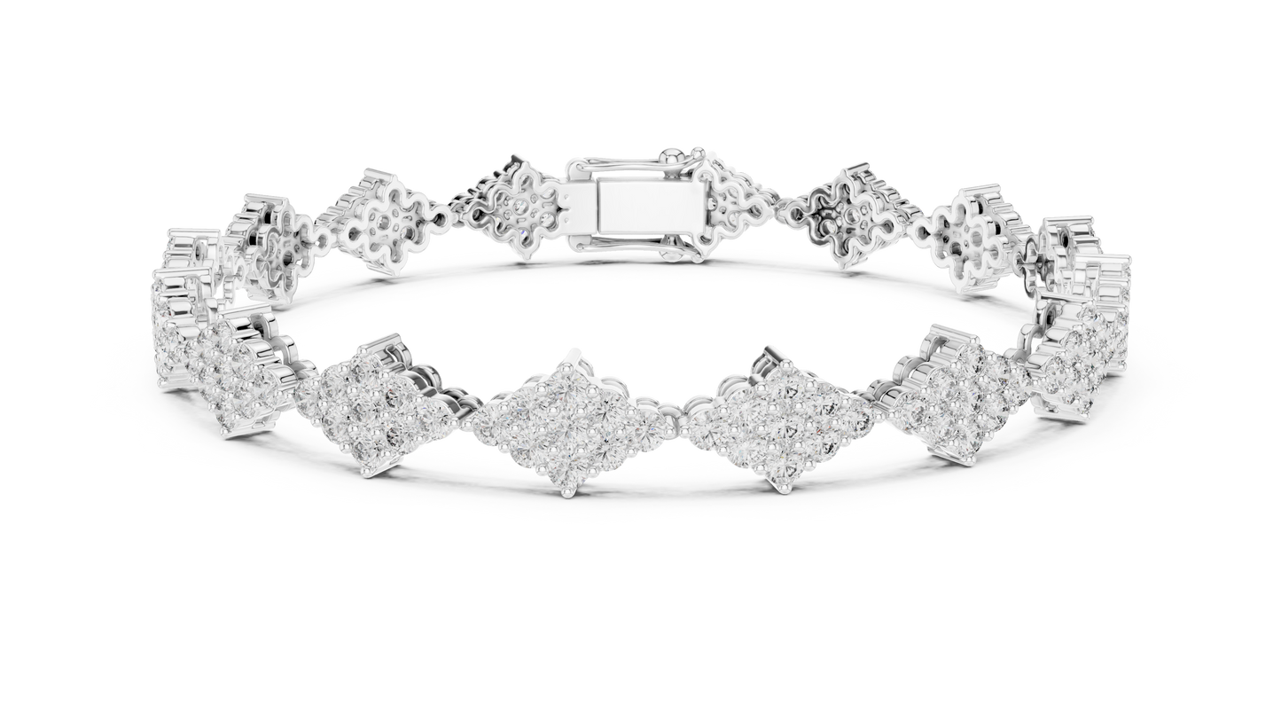 5.76CTW Round Diamond Rhombus Cluster Bracelet | Solid Gold
