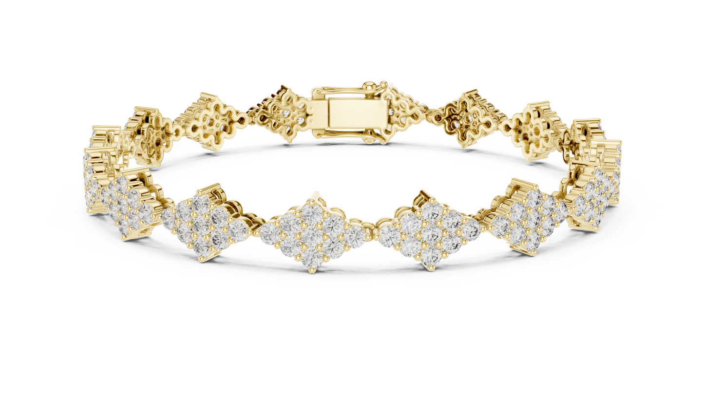 5.76CTW Round Diamond Rhombus Cluster Bracelet | Solid Gold