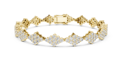 5.76CTW Round Diamond Rhombus Cluster Bracelet | Solid Gold