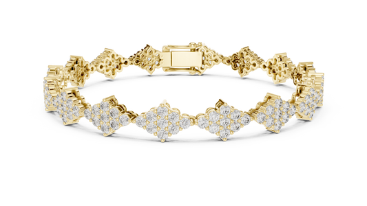 5.76CTW Round Diamond Rhombus Cluster Bracelet | Solid Gold