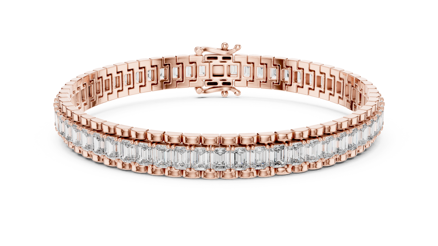 12CTW Vertical Emerald Cut Diamond Watch Link Bracelet - Yellow Gold