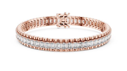 12 Carat Vertical Emerald Cut Diamond Watch Link Bracelet - Yellow Gold