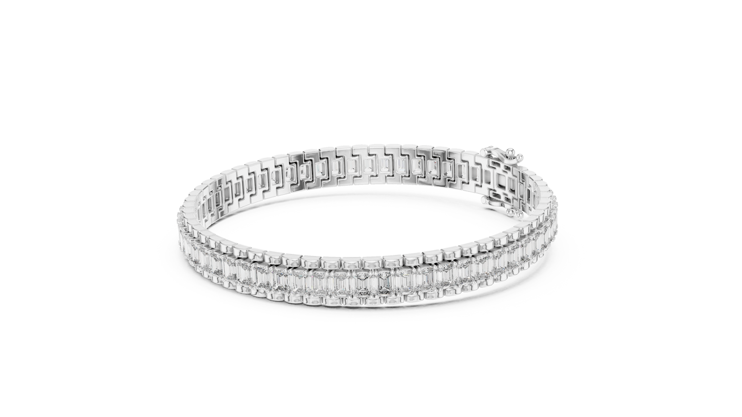 12CTW Vertical Emerald Cut Diamond Watch Link Bracelet - Yellow Gold