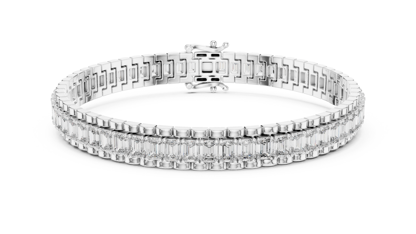12CTW Vertical Emerald Cut Diamond Watch Link Bracelet - Yellow Gold