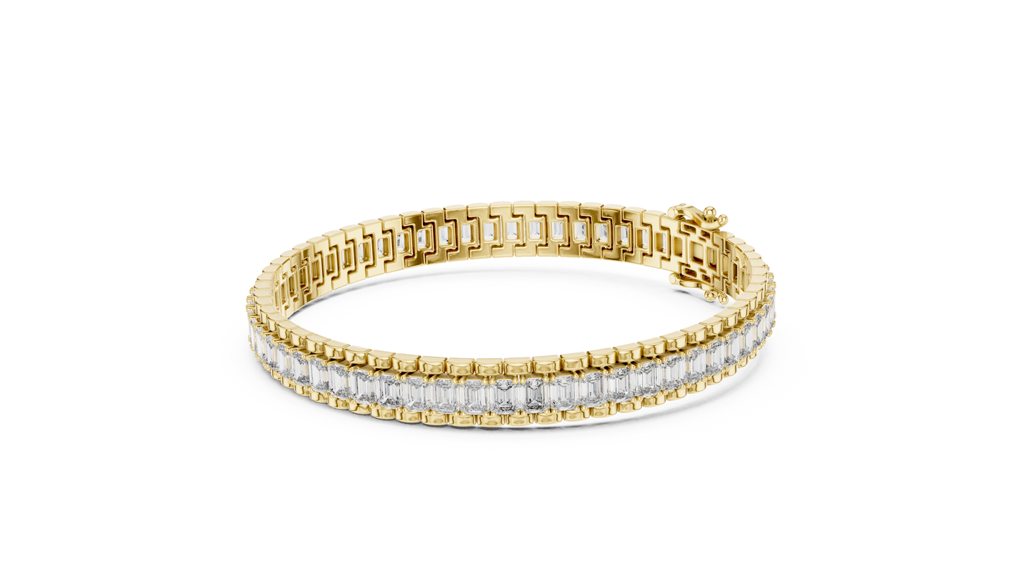 12CTW Vertical Emerald Cut Diamond Watch Link Bracelet - Yellow Gold