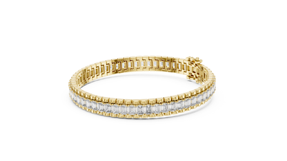 12CTW Vertical Emerald Cut Diamond Watch Link Bracelet - Yellow Gold
