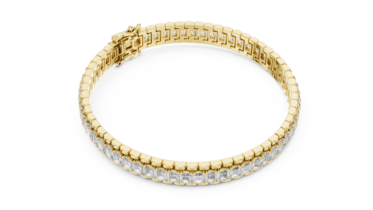 12CTW Vertical Emerald Cut Diamond Watch Link Bracelet - Yellow Gold